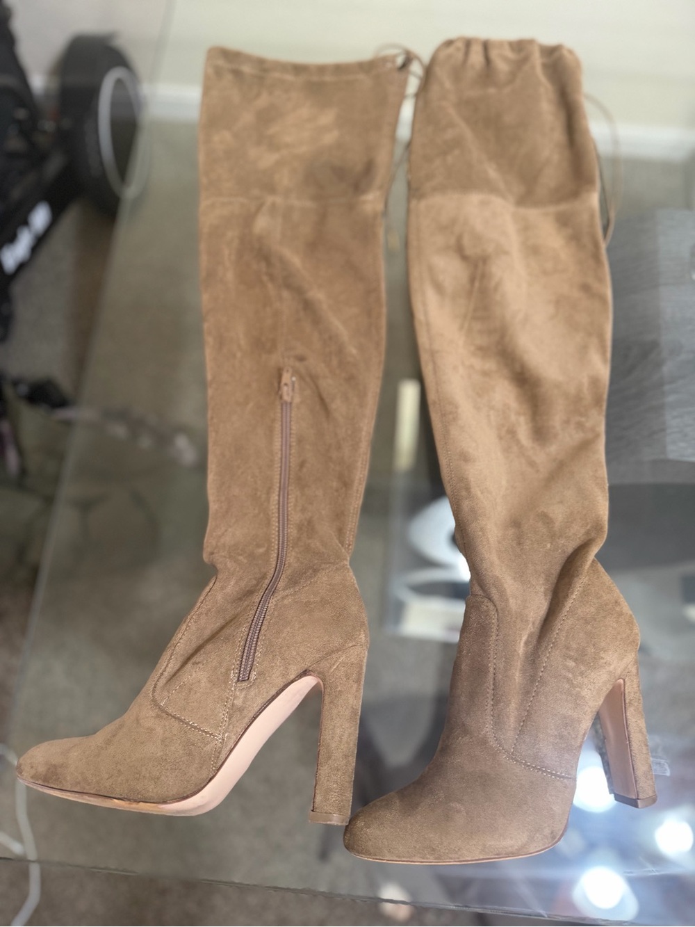 Women's Over-The-Knee Suede Block Heel Boots - Brown